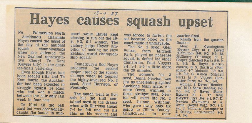 Quarter-finals 1988 NZ National Squash Championships, Palmerston North