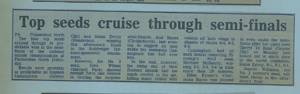 semi-finals 1988 NZ National squash championships Palmerston North