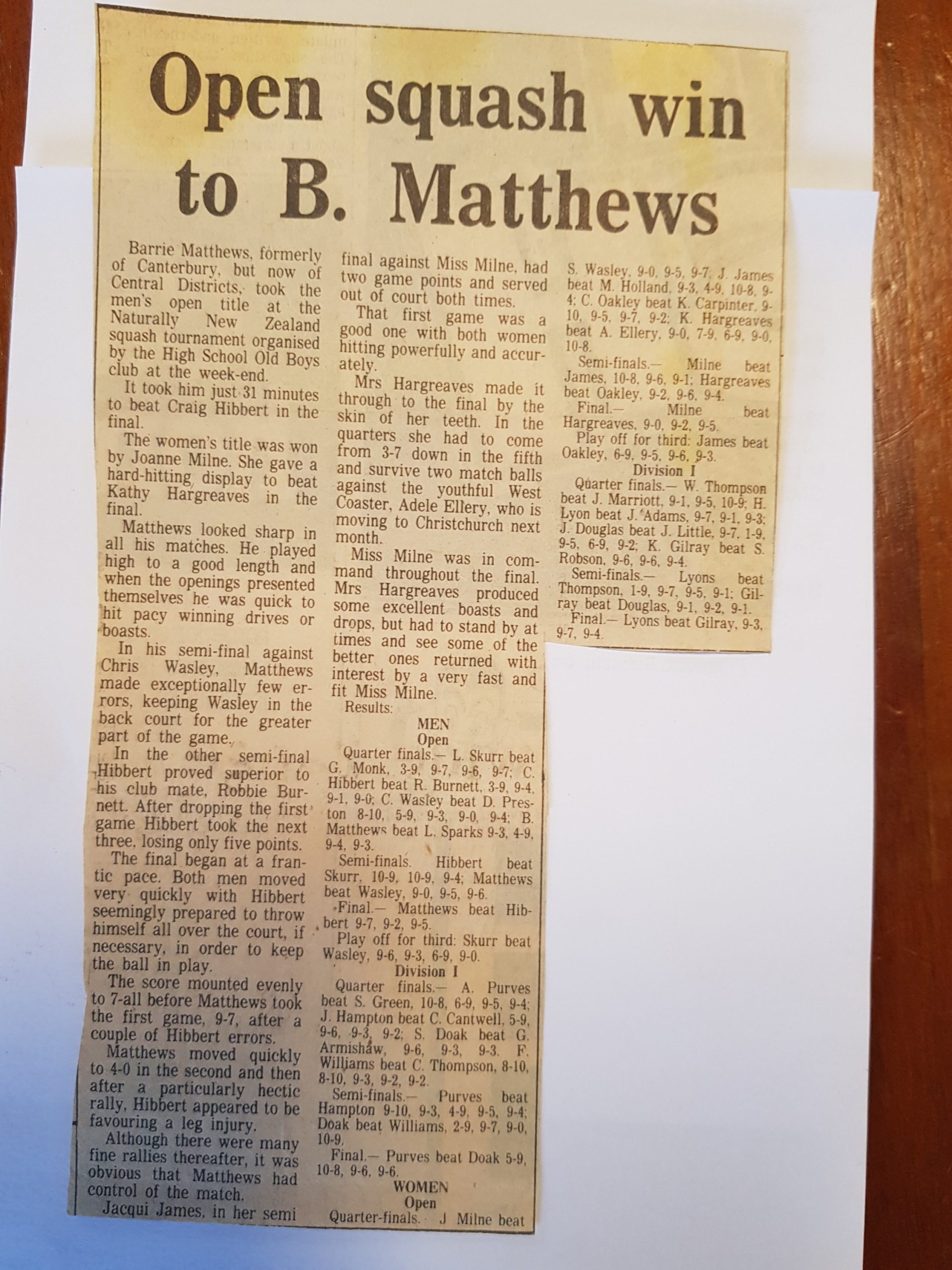 HSOB Open Squash 1980s