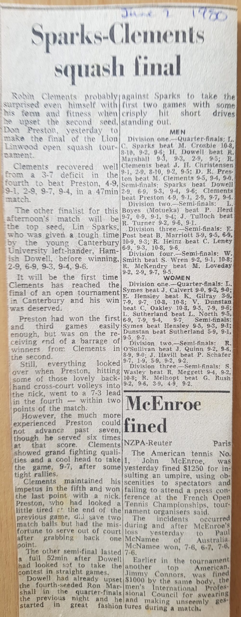 1980 Linwood Open squash semi finals