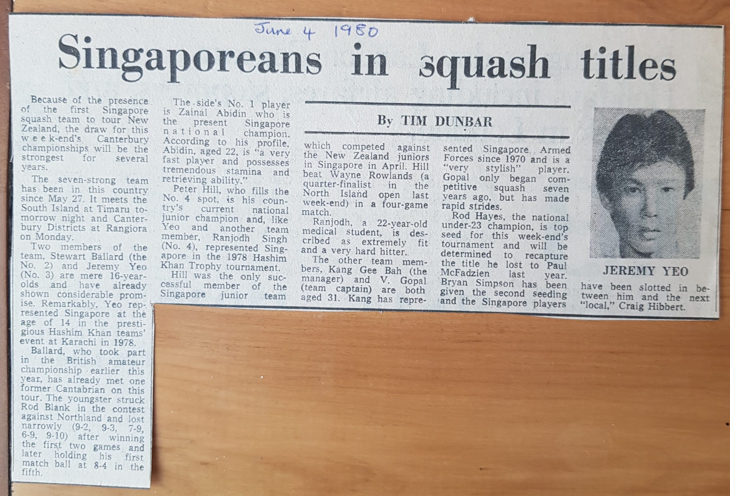 Singaporean squash team in Canterbury Champs 1980
