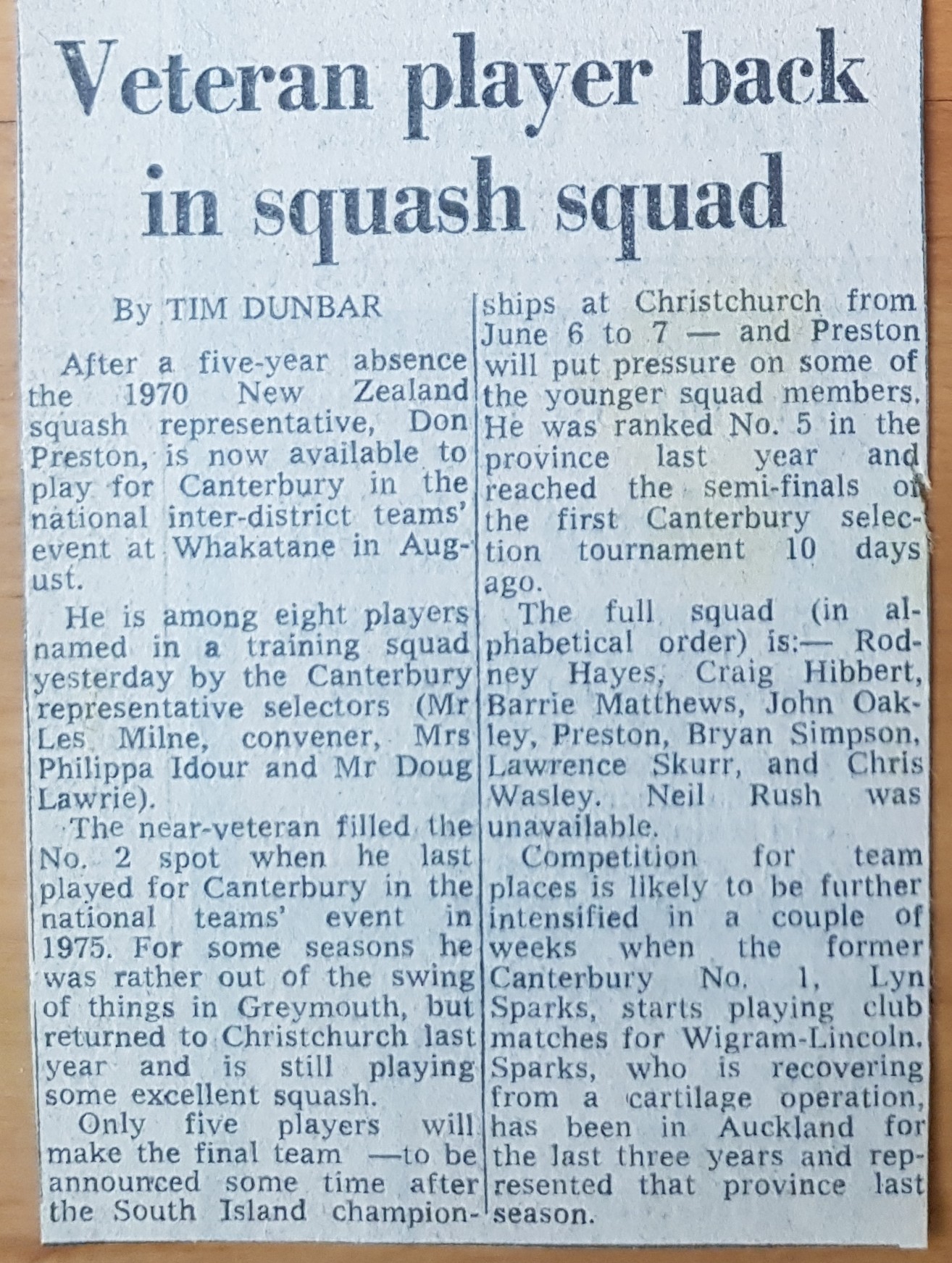1980 veteran player Don Preston back in squad